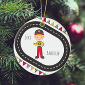 Blonde Racer Boy Weihnachtsdekoration Keramik Ornament