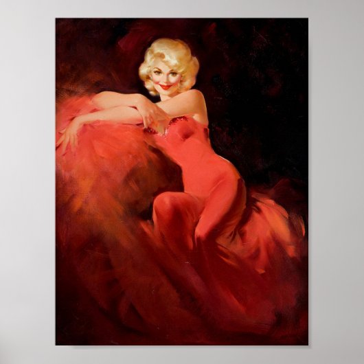 Blonde Red Dress 1960er Button-Up Girl Poster (Vorne)
