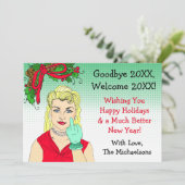 Blonde Retro Lady Drehend Weihnachtsfest Karte (Stehend Vorderseite)