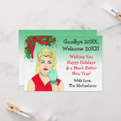 Blonde Retro Lady Drehend Weihnachtsfest Karte (Vorderseite/Rückseite Beispiel)