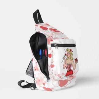 Blonde Retro Valentine Pin-Up Girl Crossbody Bag