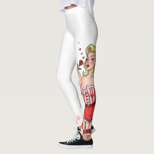 Blonde Retro Valentine Pin-Up Girl Leggings (Links)
