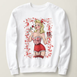 Blonde Retro Valentine Pin-Up Girl Sweatshirt