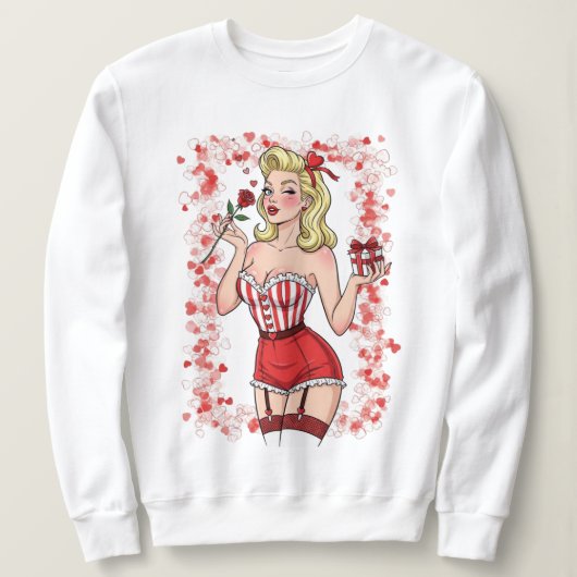 Blonde Retro Valentine Pin-Up Girl Sweatshirt (Design vorne)