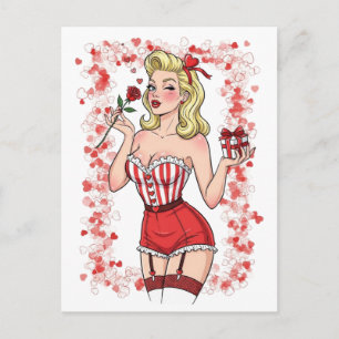 Blonde Retro-Valentins-Pin-Up-Girl Feiertagspostkarte