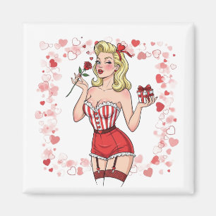 Blonde Retro-Valentins-Pin-Up-Girl Magnet