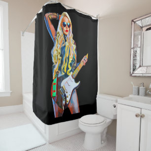Blonde Rocker chick Musician Gitarrist art Duschvorhang
