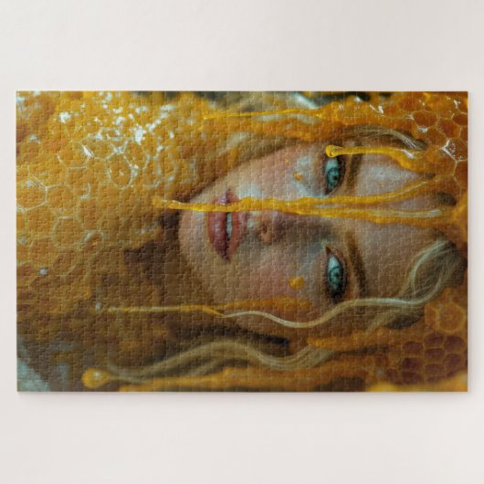 Blonde Schöne Göttin in einem Honigwabenglühen Puzzle (Horizontal)