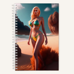 Blonde schöne Mädchen Hendricks posieren Notebook Notizblock