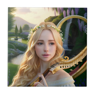 Blonde Schöne Maus spielen Harfe Fliese