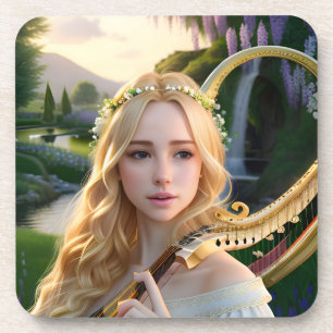 Blonde Schöne Maus spielen Harfe Getränkeuntersetzer