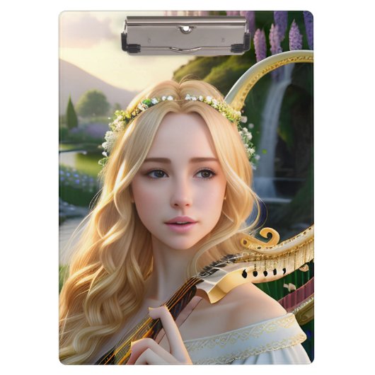 Blonde Schöne Maus spielen Harfe Klemmbrett (Vorderseite)