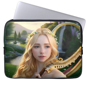 Blonde Schöne Maus spielen Harfe Laptopschutzhülle