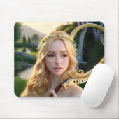 Blonde Schöne Maus spielen Harfe Mousepad (Mit Mouse)