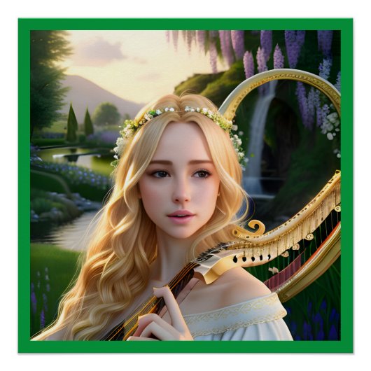 Blonde Schöne Maus spielen Harfe Poster (Vorderseite)