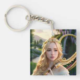 Blonde Schöne Maus spielen Harfe Schlüsselanhänger