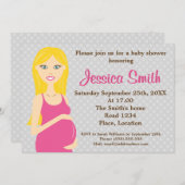 Blonde schwangere Frau in rosa Kleiderpuppe Kinder Einladung (Vorne/Hinten)