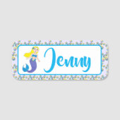 Blonde Schwimmen Magische Meerjungfrau Lila Schwan Namensschild (Vorderseite)