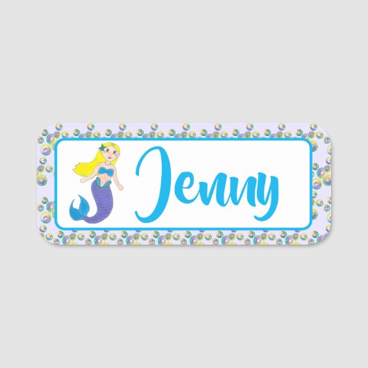 Blonde Schwimmen Magische Meerjungfrau Lila Schwan Namensschild (Vorderseite)