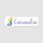 Blonde Schwimmen Magische Meerjungfrau Lila Schwan Namensschild (Vorderseite)