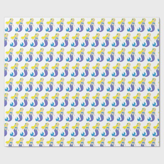 Blonde Schwimmen Meerjungfrau Lila Schwanz Meer Geschenkpapier (Flach)