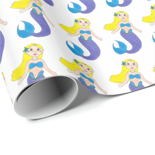 Blonde Schwimmen Meerjungfrau Lila Schwanz Meer Geschenkpapier (Rolleneckpunkt)