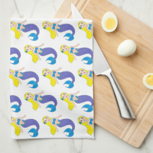 Blonde Schwimmen Meerjungfrau Lila Schwanz Meer Geschirrtuch