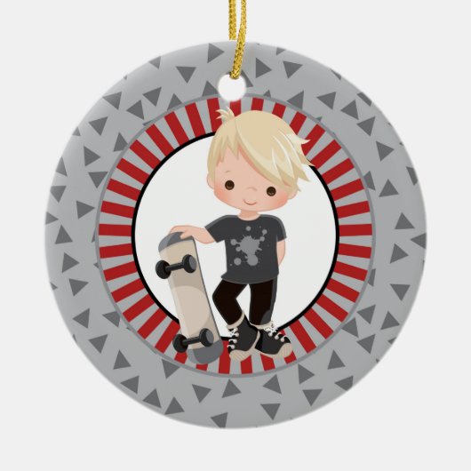 Blonde Skateboard Boy Keramik Ornament (Vorne)