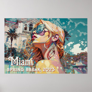 Blonde Sonnenbrille Miami Resort Pool Wasserfarbe Poster