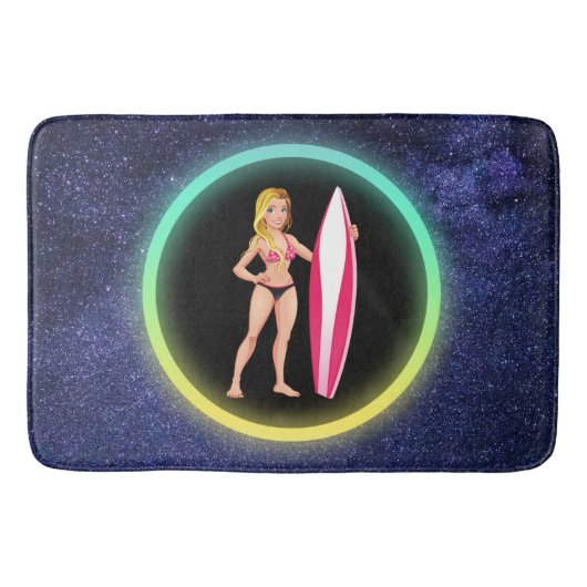 Blonde Surfer Teenage Girl Galaxy Badematte (Vorderseite)
