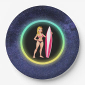 Blonde Surfer Teenage Girl Galaxy Pappteller (Vorderseite)