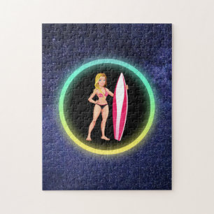 Blonde Surferin Teenager Mädchen Galaxie Puzzle