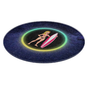 Blonde Surferin Teenager Mädchen Galaxie Schneidebrett