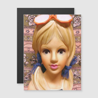 Blonde Teen Lady Head Vase Sonnenbrille Pigtails Magnetkarte