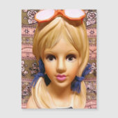 Blonde Teen Lady Head Vase Sonnenbrille Pigtails Magnetkarte (Vorderseite)