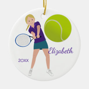 Blonde Tennis-Spieler-Andenken-Verzierung Keramik Ornament