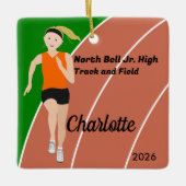 Blonde Track and Field Girl in Orange Black Keramikornament (Vorderseite)