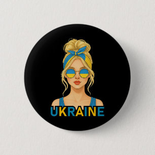 Blonde ukrainische Mädchen Ukraine-Flagge Ukrainis Button