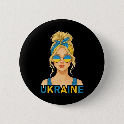 Blonde ukrainische Mädchen Ukraine-Flagge Ukrainis Button (Vorderseite)