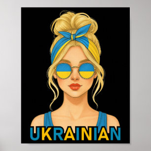 Blonde ukrainische Mädchen Ukraine-Flagge ukrainis Poster