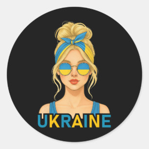 Blonde ukrainische Mädchen Ukraine-Flagge Ukrainis Runder Aufkleber