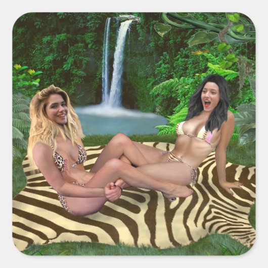 BLONDE VS BRÜNETT QUADRATISCHER AUFKLEBER (Vorderseite)