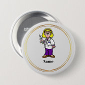 Blonde Weibliche Ärztin mit Spritzennamenknopf Button (Vorne & Hinten)