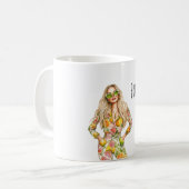 Blonde weibliche Frucht-Top-Hose Kaffeetasse (Vorderseite Links)