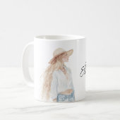 Blonde weibliche Jeans Kaffeetasse (Vorderseite Links)