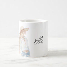 Blonde weibliche Jeans Kaffeetasse