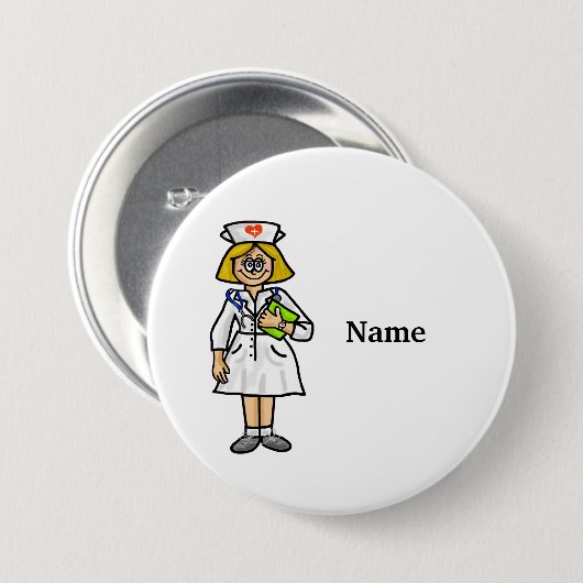 Blonde Weibliche Krankenschwester Button Add Name! (Vorne & Hinten)