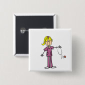 Blonde weibliche Strichmännchen-Krankenschwester Button (Vorne & Hinten)