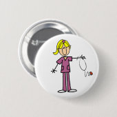 Blonde weibliche Strichmännchen-Krankenschwester Button (Vorne & Hinten)