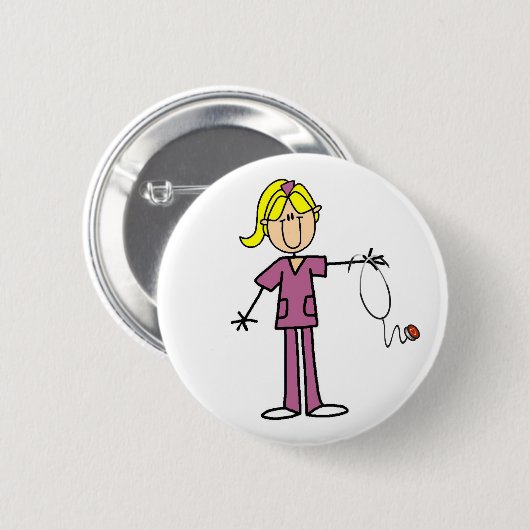 Blonde weibliche Strichmännchen-Krankenschwester Button (Vorne & Hinten)
